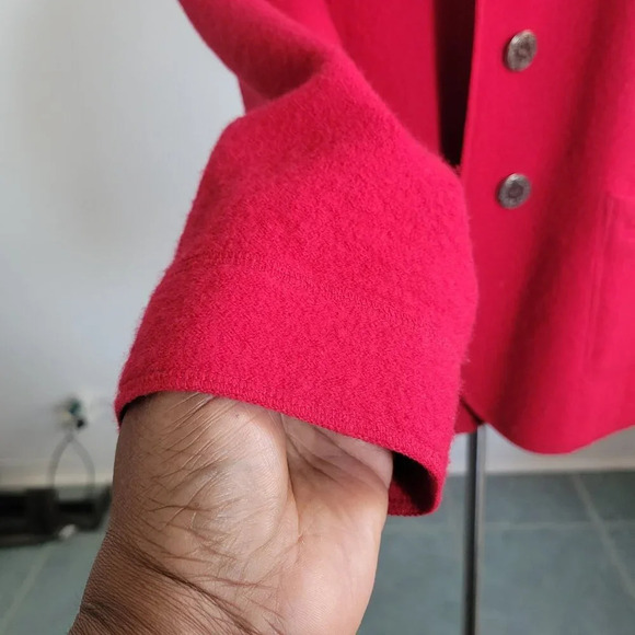 Chico's Boucle Knit Blazer Red 100% Wool Artsy Buttons Jacket (Size: 2) - Picture 9 of 16